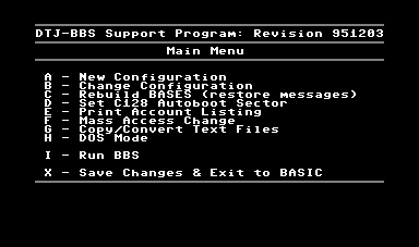 DTJ-BBS support program menu